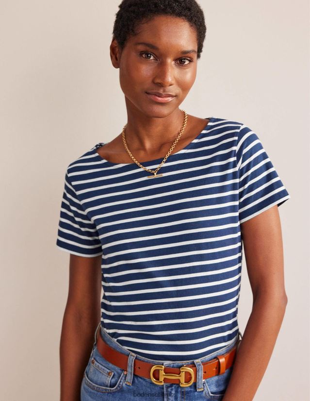 Boden Frauen ella Kurzarm Breton VH86PT188 Kleidung Marineblau und Elfenbein