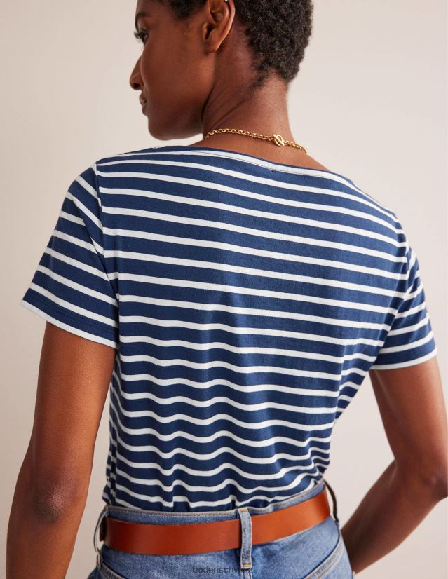 Boden Frauen ella Kurzarm Breton VH86PT188 Kleidung Marineblau und Elfenbein