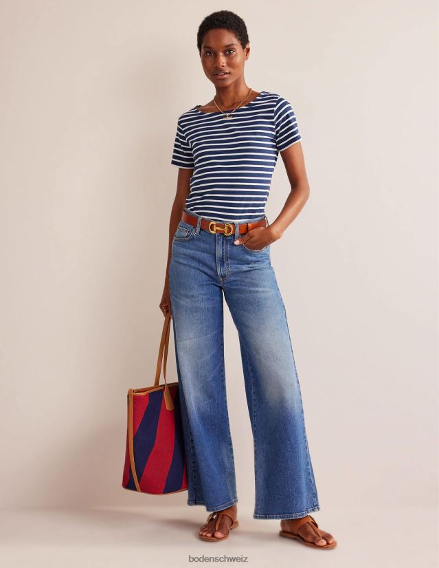 Boden Frauen ella Kurzarm Breton VH86PT188 Kleidung Marineblau und Elfenbein