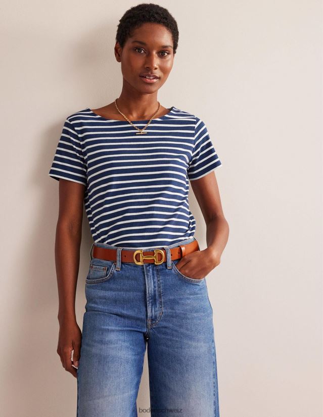 Boden Frauen ella Kurzarm Breton VH86PT188 Kleidung Marineblau und Elfenbein