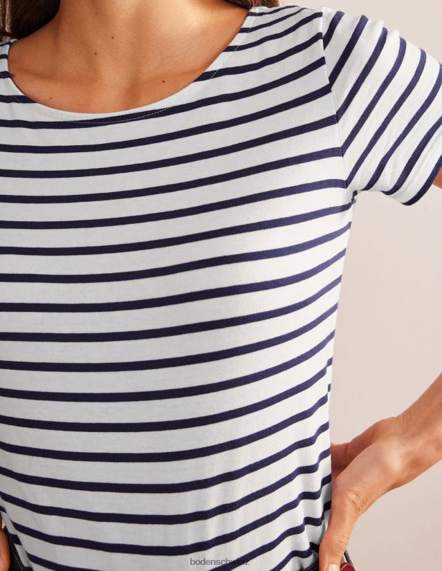 Boden Frauen ella Kurzarm Breton VH86PT191 Kleidung Elfenbein und Marineblau