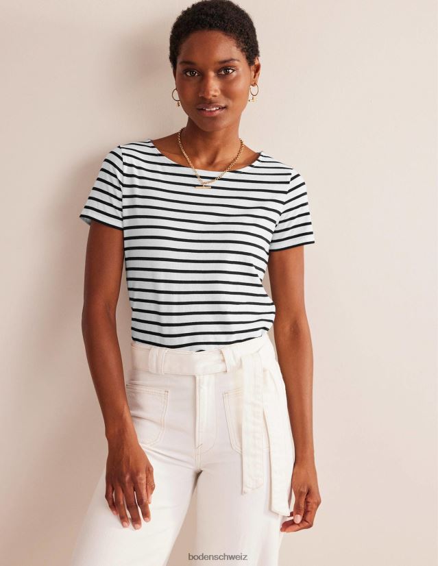 Boden Frauen ella Kurzarm Breton VH86PT193 Kleidung Elfenbein und Schwarz