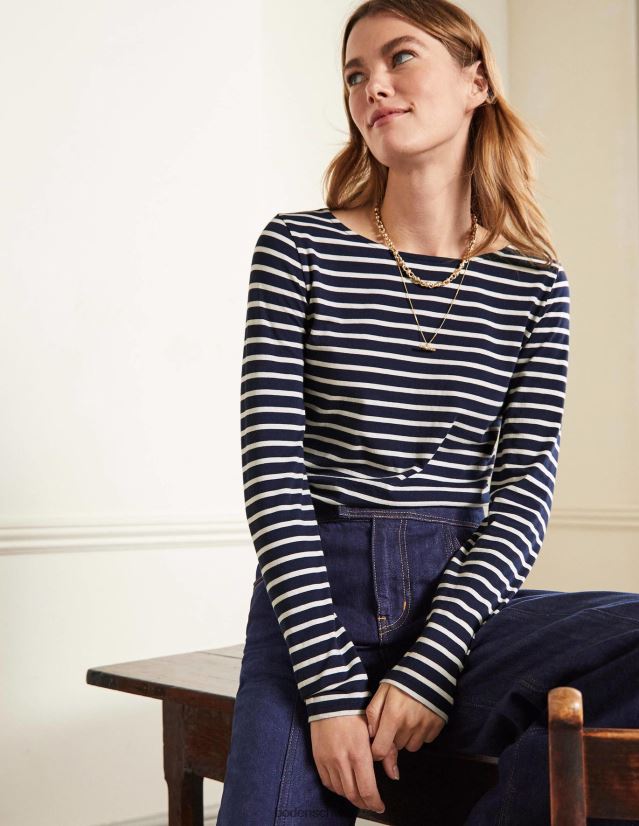 Boden Frauen ella langarm bretonisch VH86PT117 Kleidung Marineblau und Elfenbein
