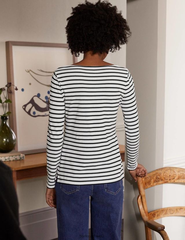 Boden Frauen ella langarm bretonisch VH86PT133 Kleidung Elfenbein und Schwarz