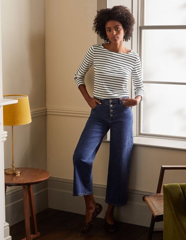 Boden Frauen ella langarm bretonisch VH86PT133 Kleidung Elfenbein und Schwarz