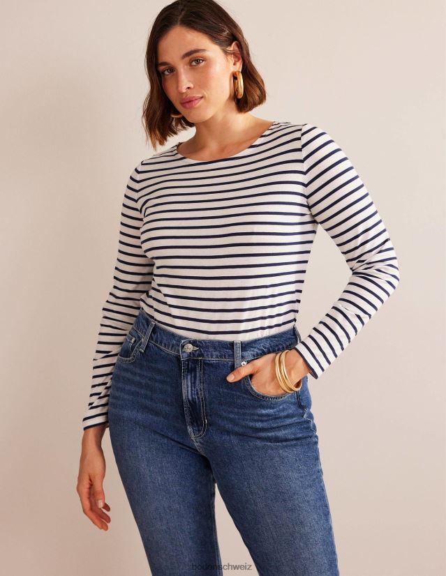 Boden Frauen ella langarm bretonisch VH86PT136 Kleidung Elfenbein und Marineblau