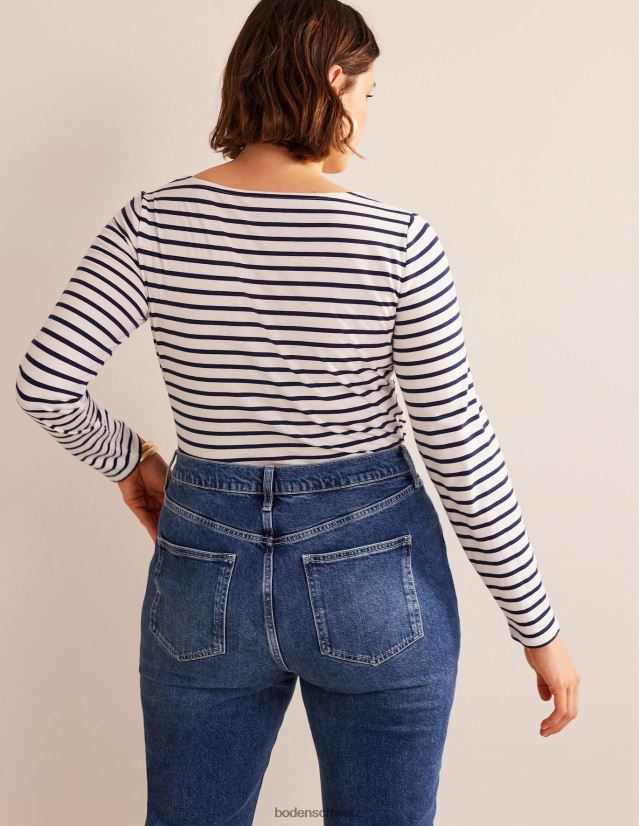 Boden Frauen ella langarm bretonisch VH86PT136 Kleidung Elfenbein und Marineblau