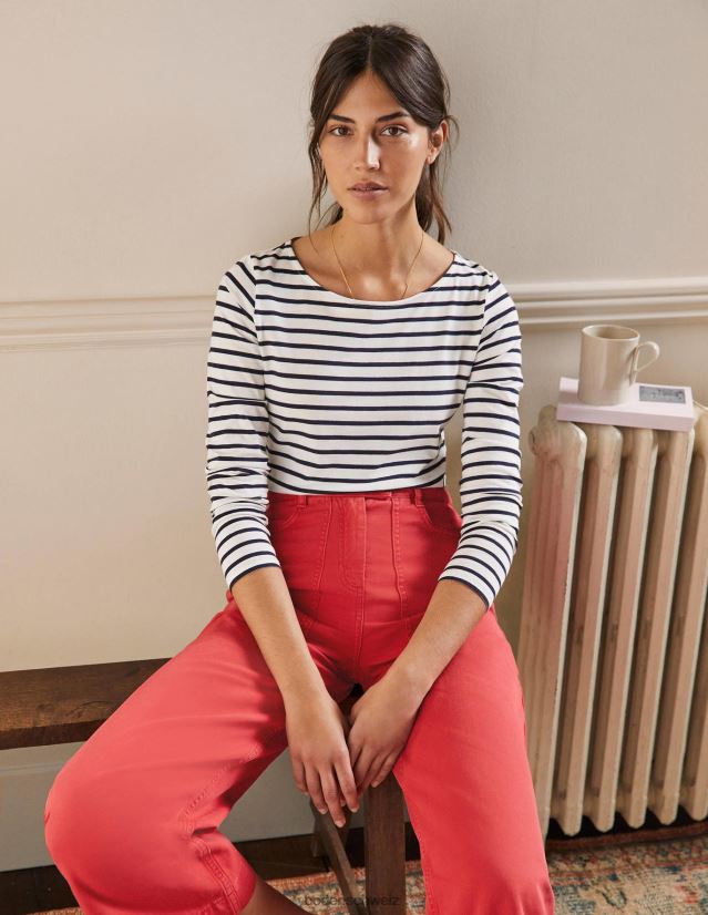 Boden Frauen ella langarm bretonisch VH86PT136 Kleidung Elfenbein und Marineblau