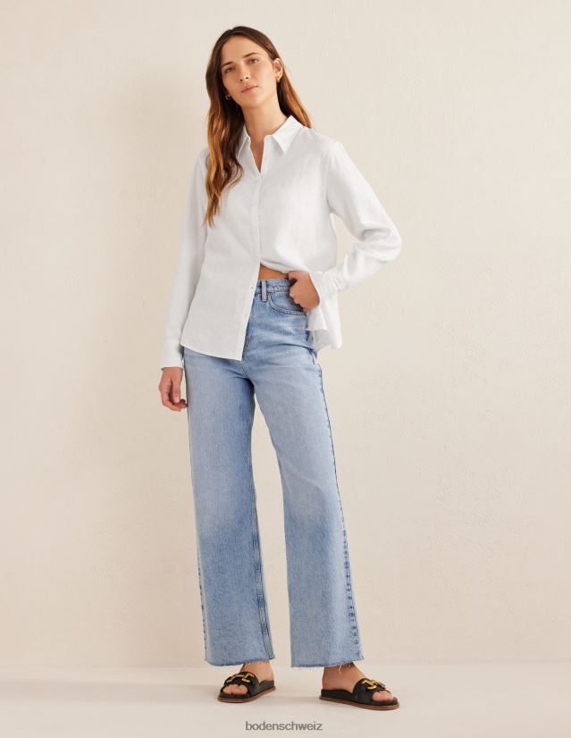 Boden Frauen neues Leinenhemd VH86PT155 Kleidung Weiß