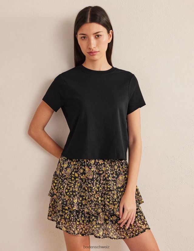 Boden Frauen perfektes, kurz geschnittenes T-Shirt aus Baumwolle VH86PT2116 Kleidung Schwarz