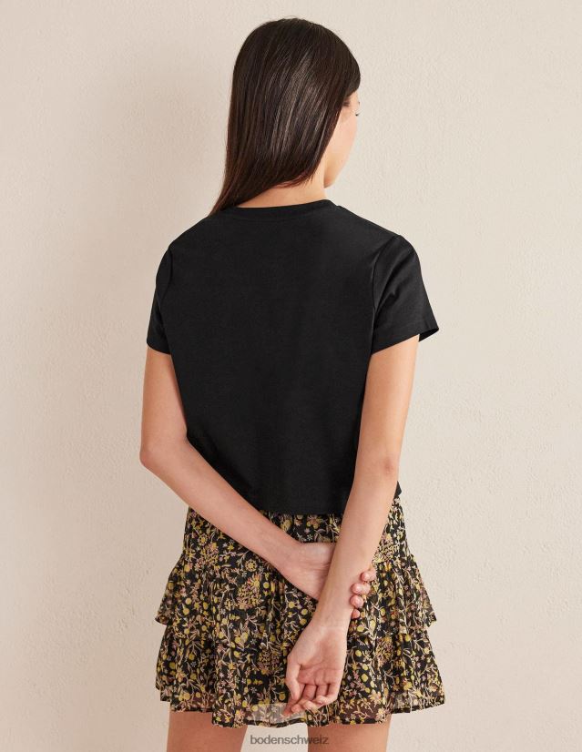 Boden Frauen perfektes, kurz geschnittenes T-Shirt aus Baumwolle VH86PT2116 Kleidung Schwarz