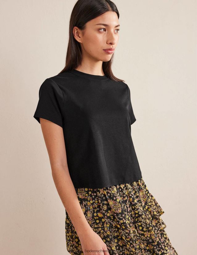 Boden Frauen perfektes, kurz geschnittenes T-Shirt aus Baumwolle VH86PT2116 Kleidung Schwarz