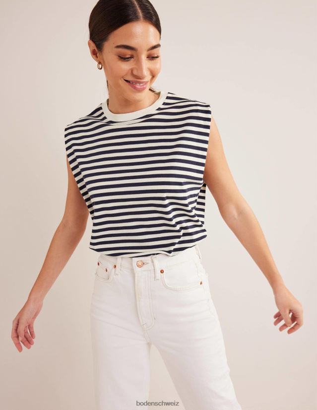 Boden Frauen perfektes ärmelloses Baumwolloberteil VH86PT1904 Kleidung Elfenbein/Marineblau gestreift