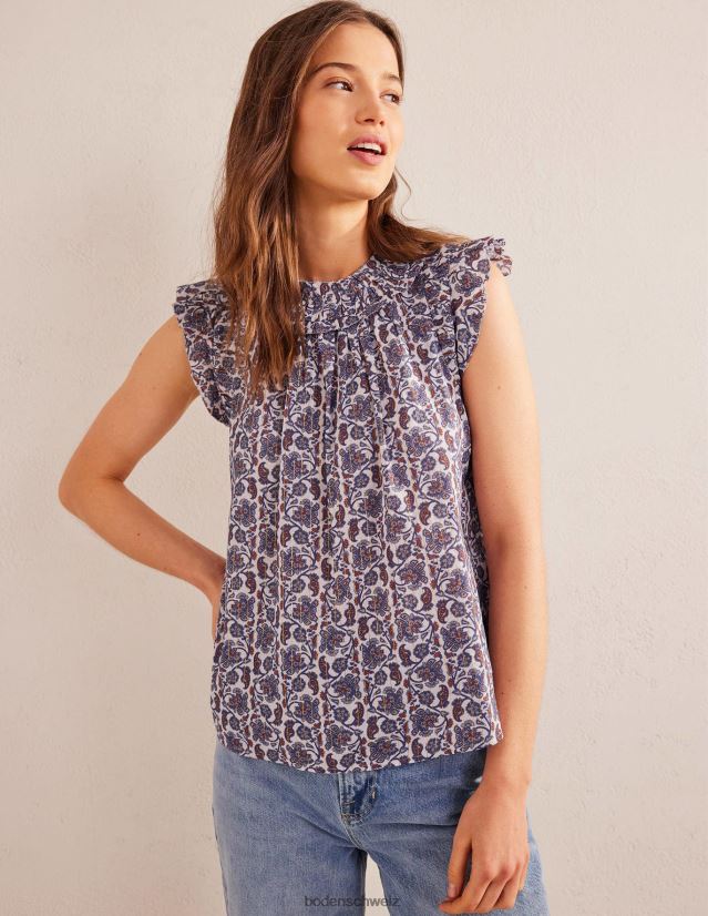 Boden Frauen Ärmelloses Top mit gerafften Details VH86PT1064 Kleidung Elfenbein und Blockpaisley