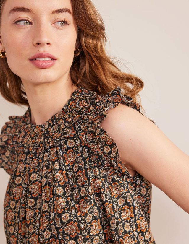 Boden Frauen Ärmelloses Top mit gerafften Details VH86PT1336 Kleidung Schwarz und Blockpaisley