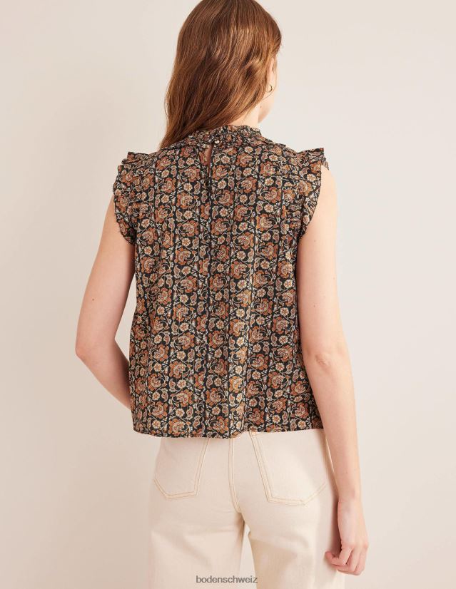 Boden Frauen Ärmelloses Top mit gerafften Details VH86PT1336 Kleidung Schwarz und Blockpaisley