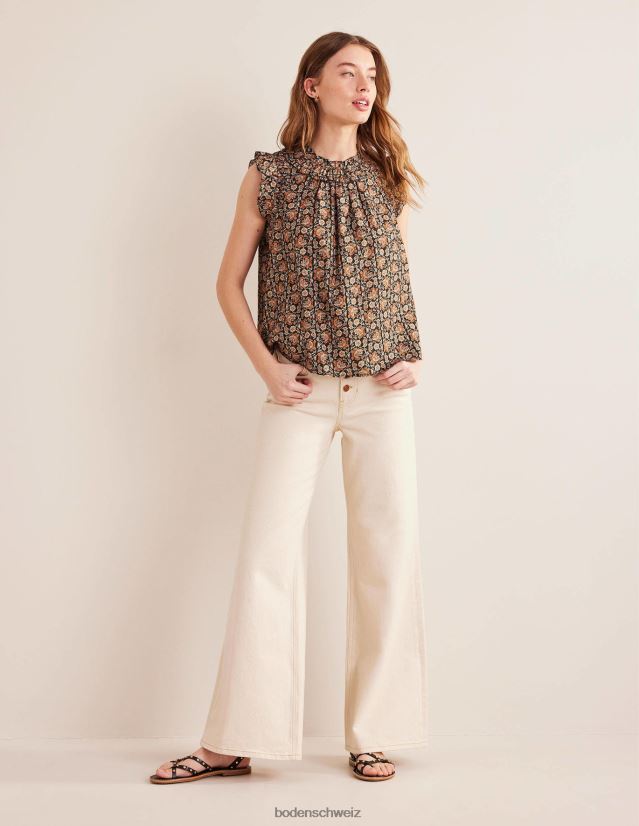 Boden Frauen Ärmelloses Top mit gerafften Details VH86PT1336 Kleidung Schwarz und Blockpaisley