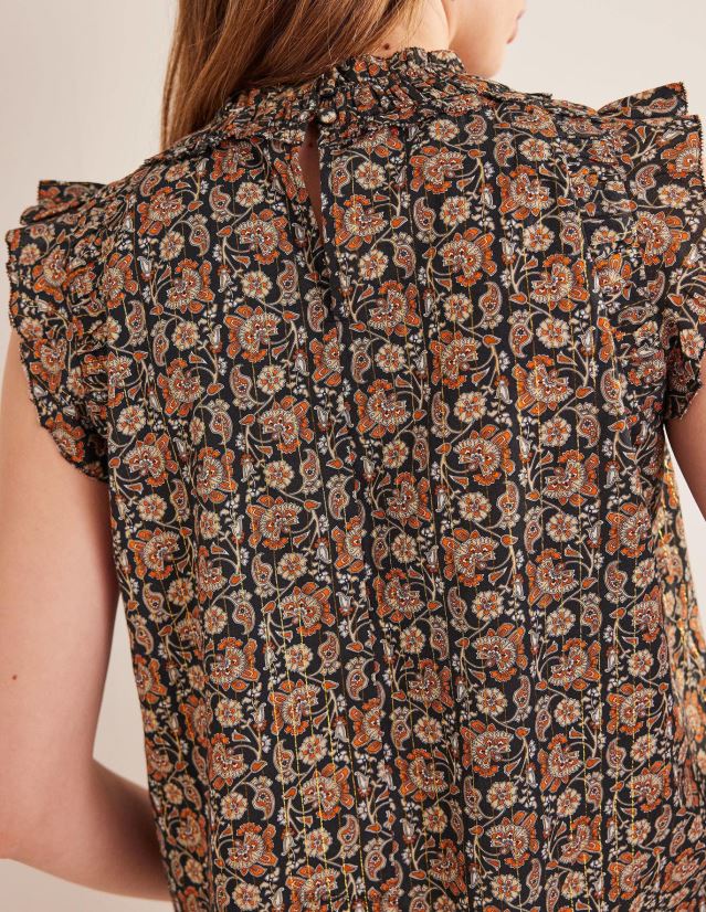 Boden Frauen Ärmelloses Top mit gerafften Details VH86PT1336 Kleidung Schwarz und Blockpaisley