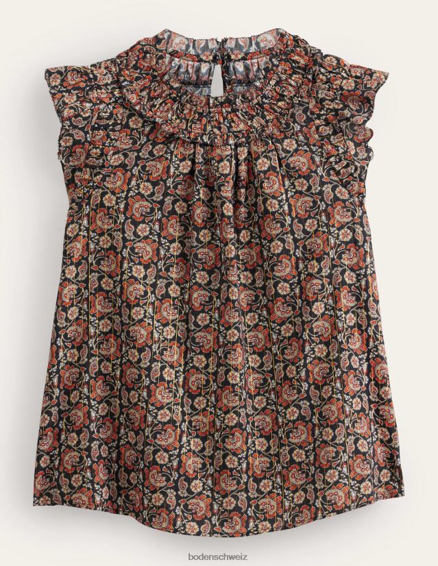 Boden Frauen Ärmelloses Top mit gerafften Details VH86PT1336 Kleidung Schwarz und Blockpaisley