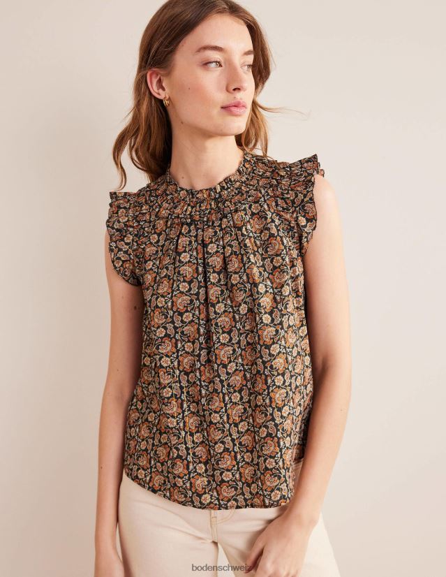 Boden Frauen Ärmelloses Top mit gerafften Details VH86PT1336 Kleidung Schwarz und Blockpaisley
