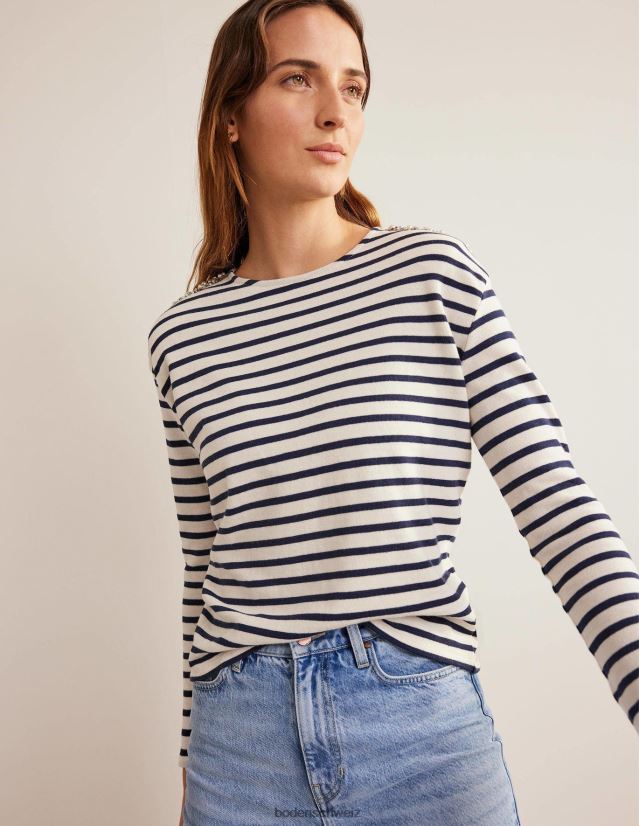 Boden Frauen verzierte Schulterbreton VH86PT2445 Kleidung Elfenbein/Marine & verziert