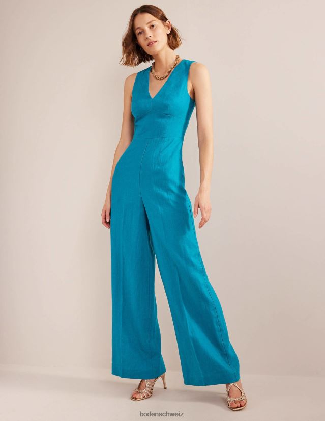 Boden Frauen Anlass-Jumpsuit mit V-Ausschnitt VH86PT2576 Kleidung Kristallblaugrün