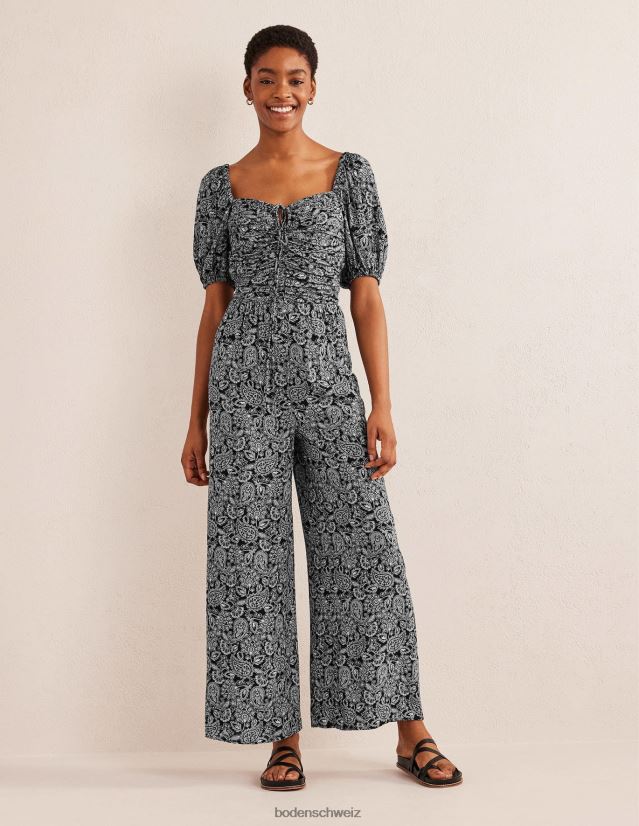 Boden Frauen Schlüsselloch-Jumpsuit mit Bindekragen VH86PT1334 Kleidung Schwarz-Paisley-Terrasse