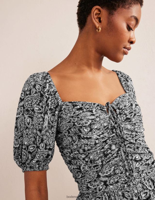 Boden Frauen Schlüsselloch-Jumpsuit mit Bindekragen VH86PT1334 Kleidung Schwarz-Paisley-Terrasse