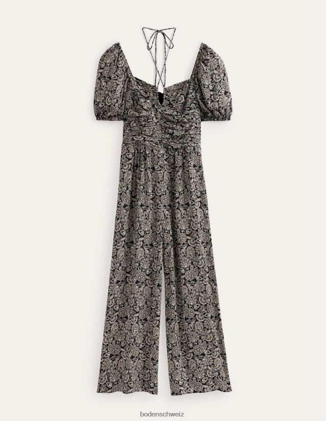 Boden Frauen Schlüsselloch-Jumpsuit mit Bindekragen VH86PT1334 Kleidung Schwarz-Paisley-Terrasse