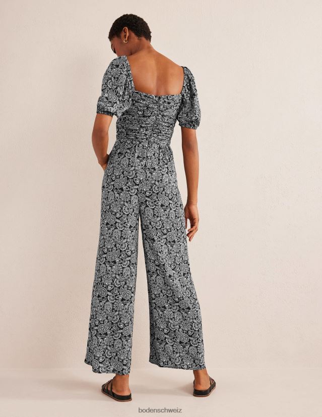 Boden Frauen Schlüsselloch-Jumpsuit mit Bindekragen VH86PT1334 Kleidung Schwarz-Paisley-Terrasse
