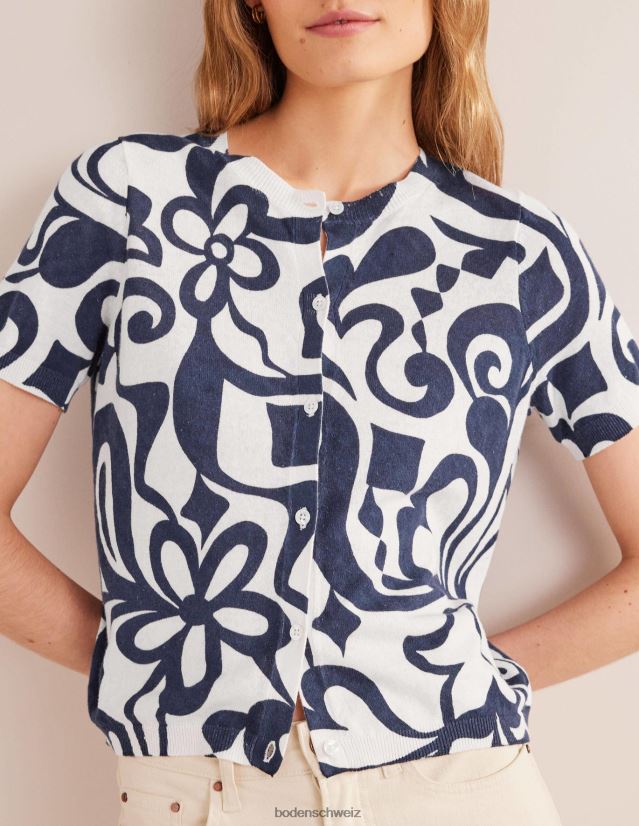 Boden Frauen Bedruckter Strand-Cardigan VH86PT1284 Kleidung Tintenfass & Elfenbeinblüten-Azurblau