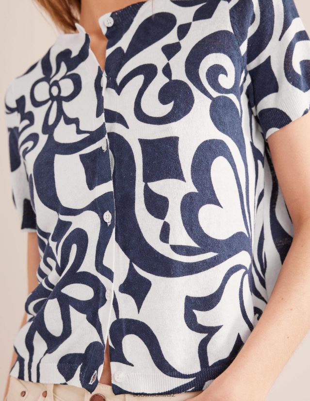 Boden Frauen Bedruckter Strand-Cardigan VH86PT1284 Kleidung Tintenfass & Elfenbeinblüten-Azurblau