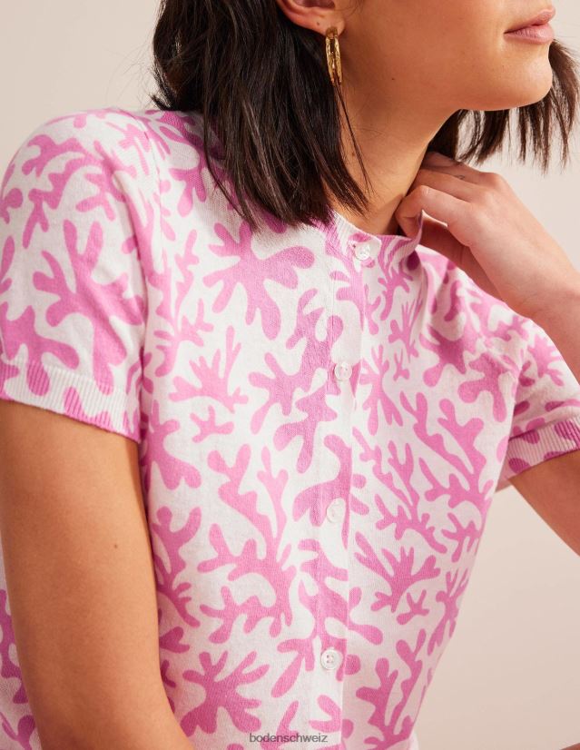 Boden Frauen Bedruckter Strand-Cardigan VH86PT1505 Kleidung Pflaumenblüte und abstraktes Blattwerk