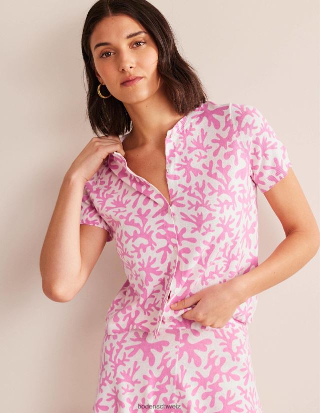 Boden Frauen Bedruckter Strand-Cardigan VH86PT1505 Kleidung Pflaumenblüte und abstraktes Blattwerk