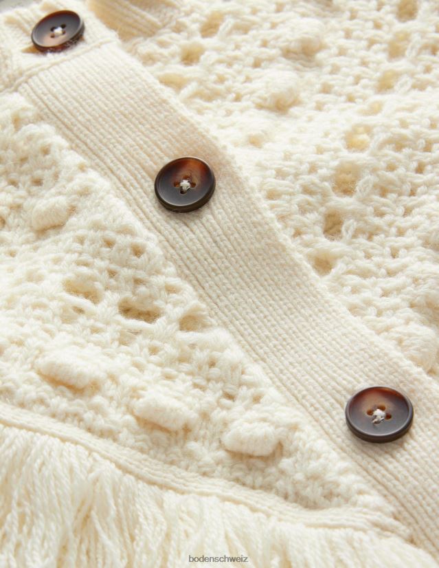 Boden Frauen Cardigan mit Fransen-Detail VH86PT1781 Kleidung Elfenbein