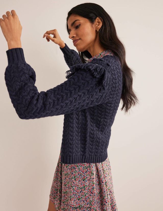 Boden Frauen Cardigan mit Fransen-Detail VH86PT1884 Kleidung Marine