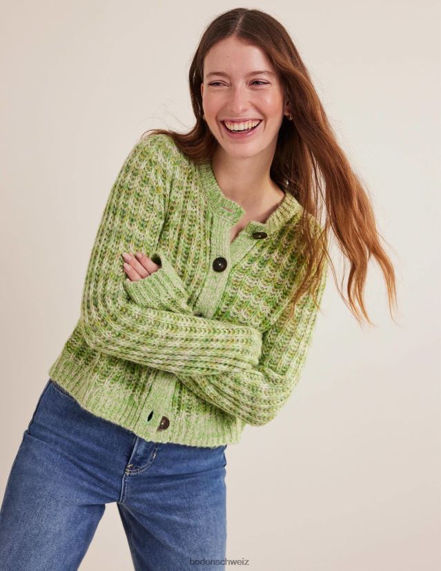 Boden Frauen Flauschiger Cardigan mit breitem Rippstrickmuster VH86PT2442 Kleidung grüner Mergel