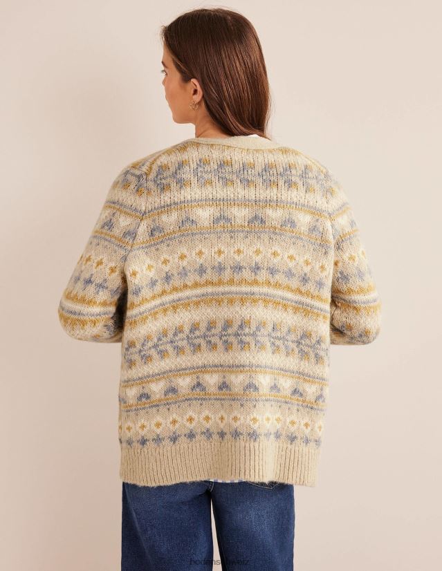 Boden Frauen Flauschiger Fair-Isle-Cardigan VH86PT1611 Kleidung Haferflocken-Melange-Fairisle