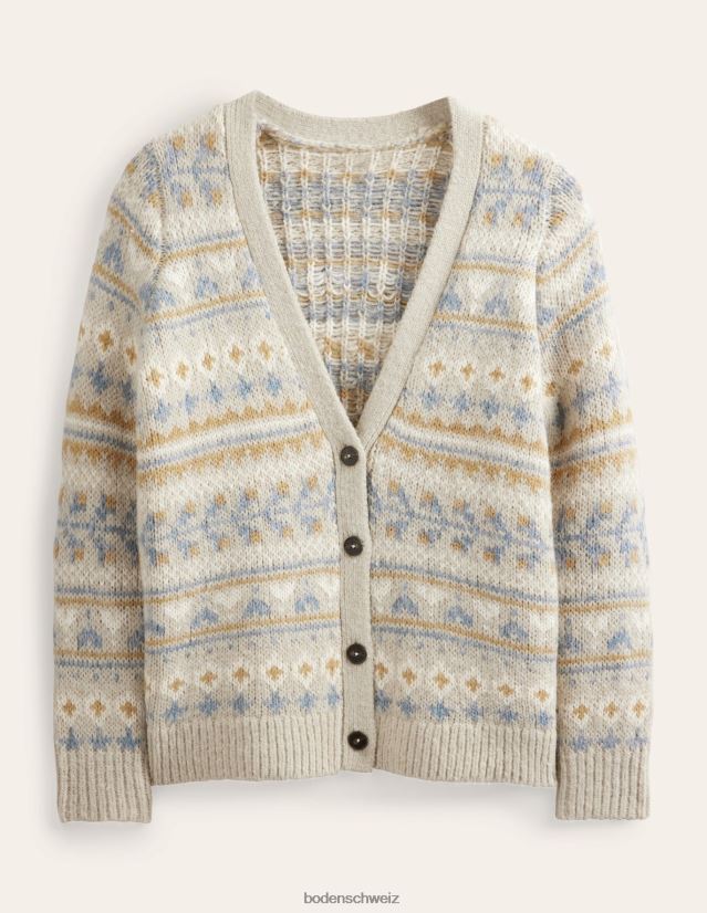 Boden Frauen Flauschiger Fair-Isle-Cardigan VH86PT1611 Kleidung Haferflocken-Melange-Fairisle