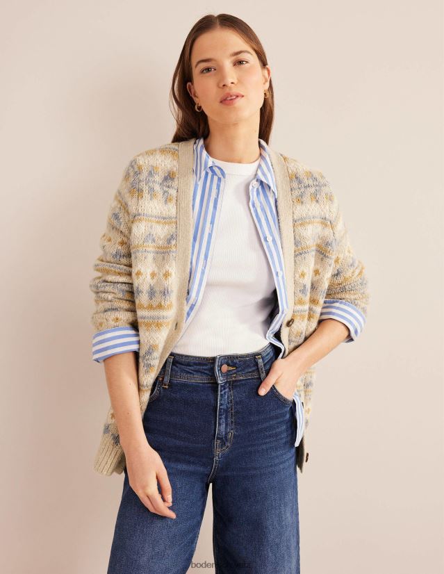 Boden Frauen Flauschiger Fair-Isle-Cardigan VH86PT1611 Kleidung Haferflocken-Melange-Fairisle