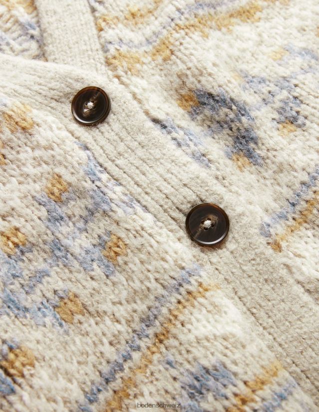 Boden Frauen Flauschiger Fair-Isle-Cardigan VH86PT1611 Kleidung Haferflocken-Melange-Fairisle