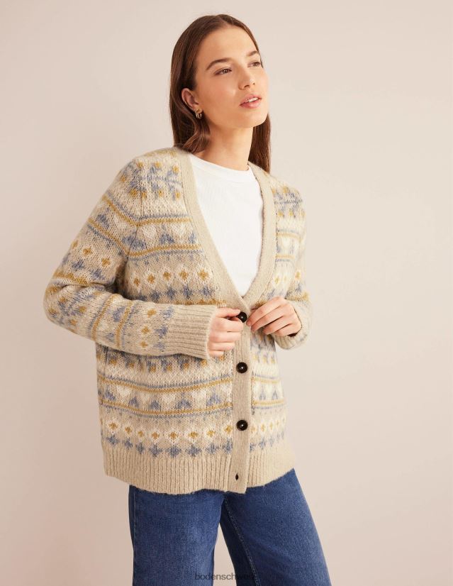Boden Frauen Flauschiger Fair-Isle-Cardigan VH86PT1611 Kleidung Haferflocken-Melange-Fairisle