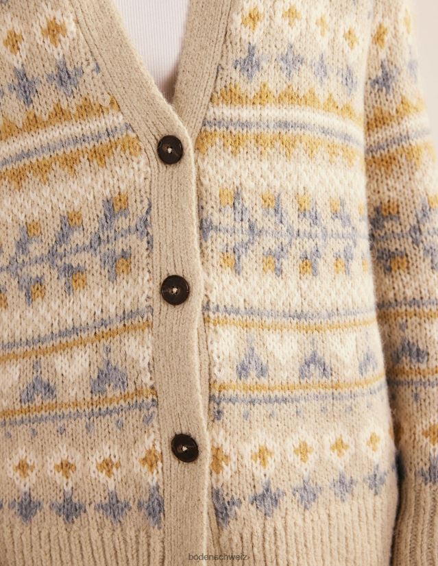 Boden Frauen Flauschiger Fair-Isle-Cardigan VH86PT1611 Kleidung Haferflocken-Melange-Fairisle