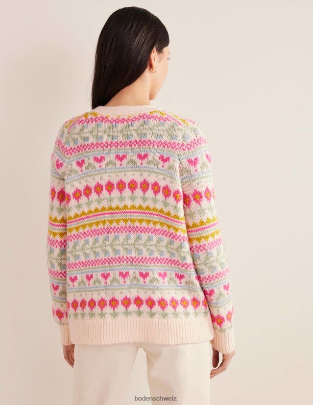 Boden Frauen Flauschiger Fair-Isle-Cardigan VH86PT1739 Kleidung Elfenbein und mehrfarbig