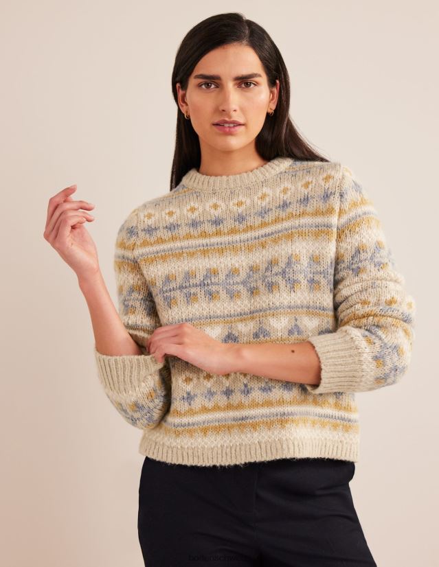 Boden Frauen Flauschiger Fair-Isle-Pullover VH86PT2076 Kleidung Haferflocken-Melange-Fairisle