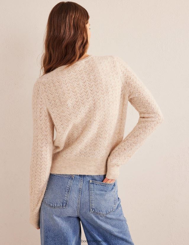 Boden Frauen Flauschiger Pointelle-Pullover VH86PT1740 Kleidung Haferflocken-Melange