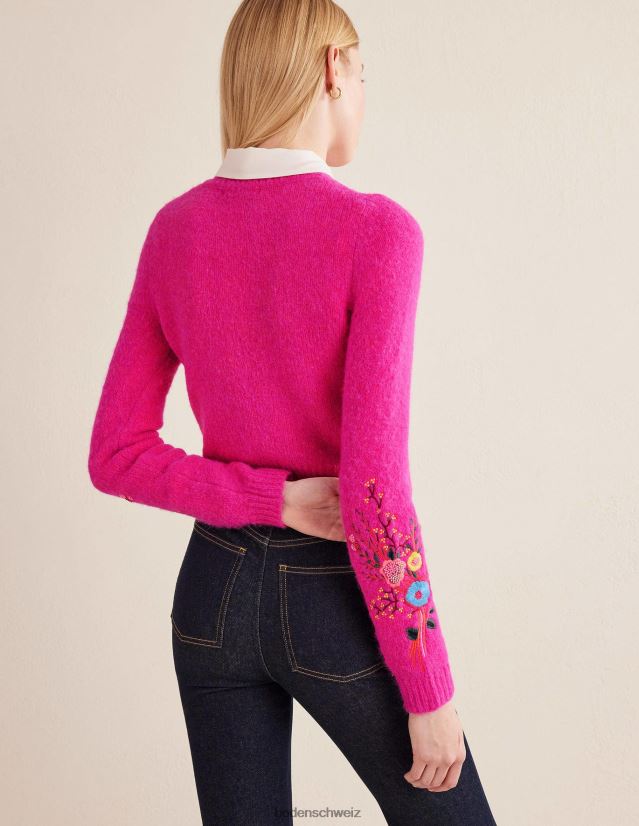Boden Frauen Flauschiger Pullover mit Blumendetail VH86PT1759 Kleidung schockierendes rosa Blumenmuster