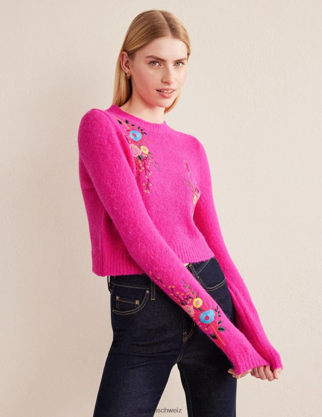 Boden Frauen Flauschiger Pullover mit Blumendetail VH86PT1759 Kleidung schockierendes rosa Blumenmuster