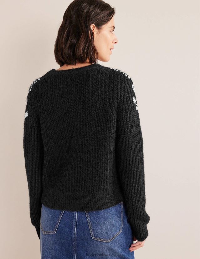 Boden Frauen Flauschiger Pullover mit Rippenstickerei VH86PT1931 Kleidung Stickerei in Schwarz und Elfenbein