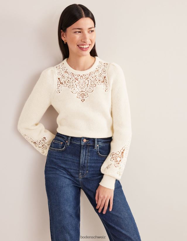 Boden Frauen Flauschiger Pullover mit Spitzeneinsatz VH86PT1786 Kleidung Elfenbein